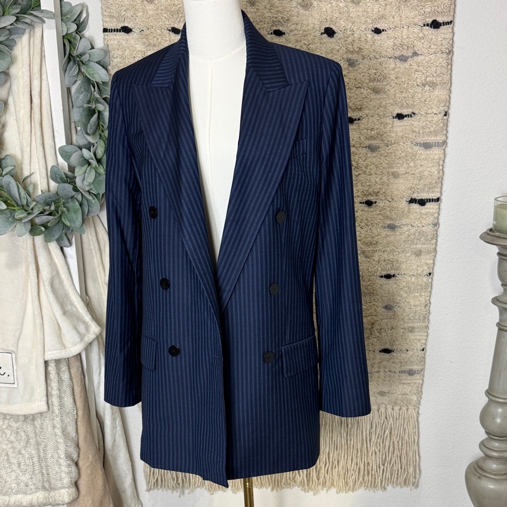 Theory Dark Blue Striped double breasted blazer Jacket size 2